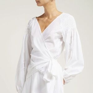 🆕 MERLETTE San Joseph Blouse Long Sleeves Smocked Cotton Wrap Top Size M.